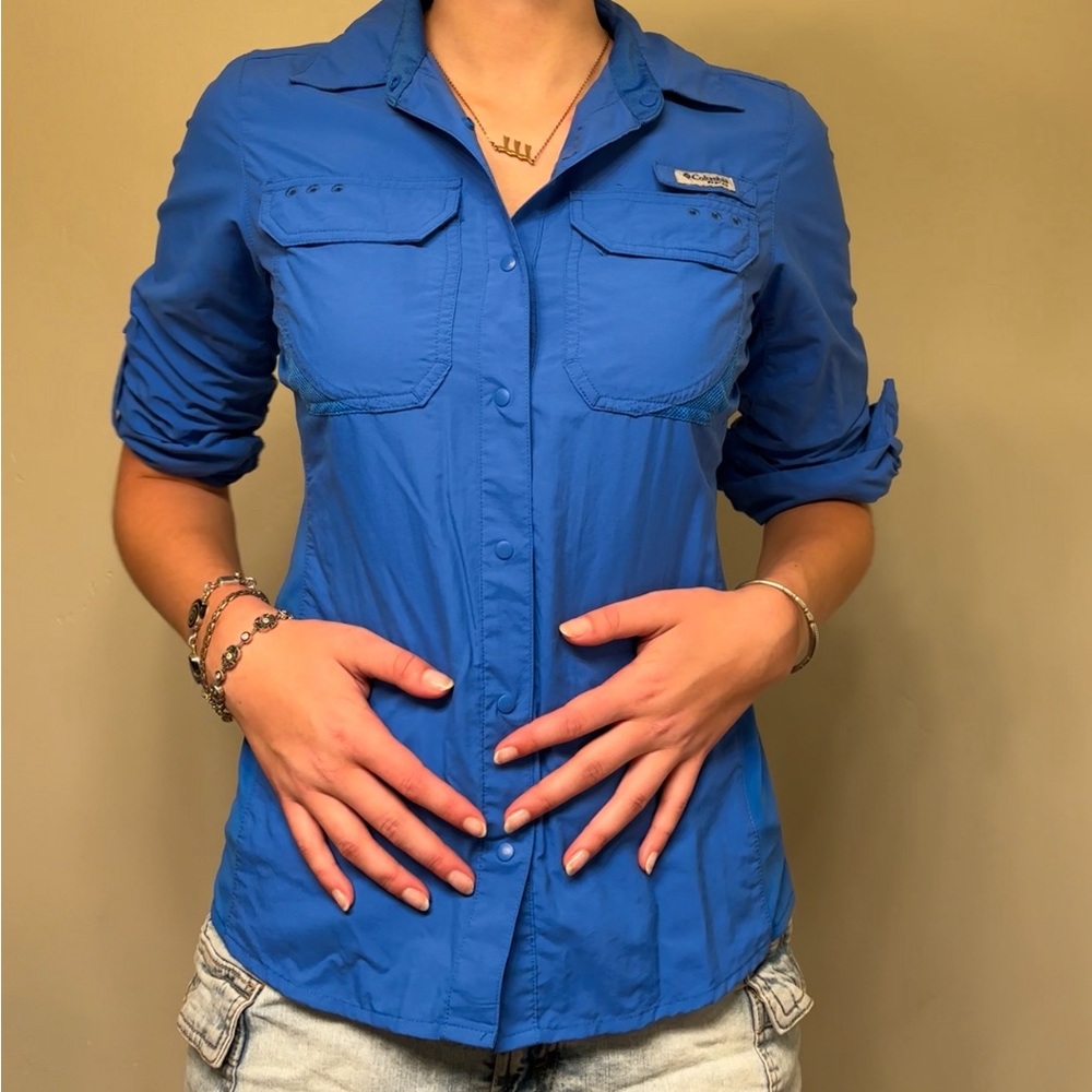 Blue Columbia hiking button up
